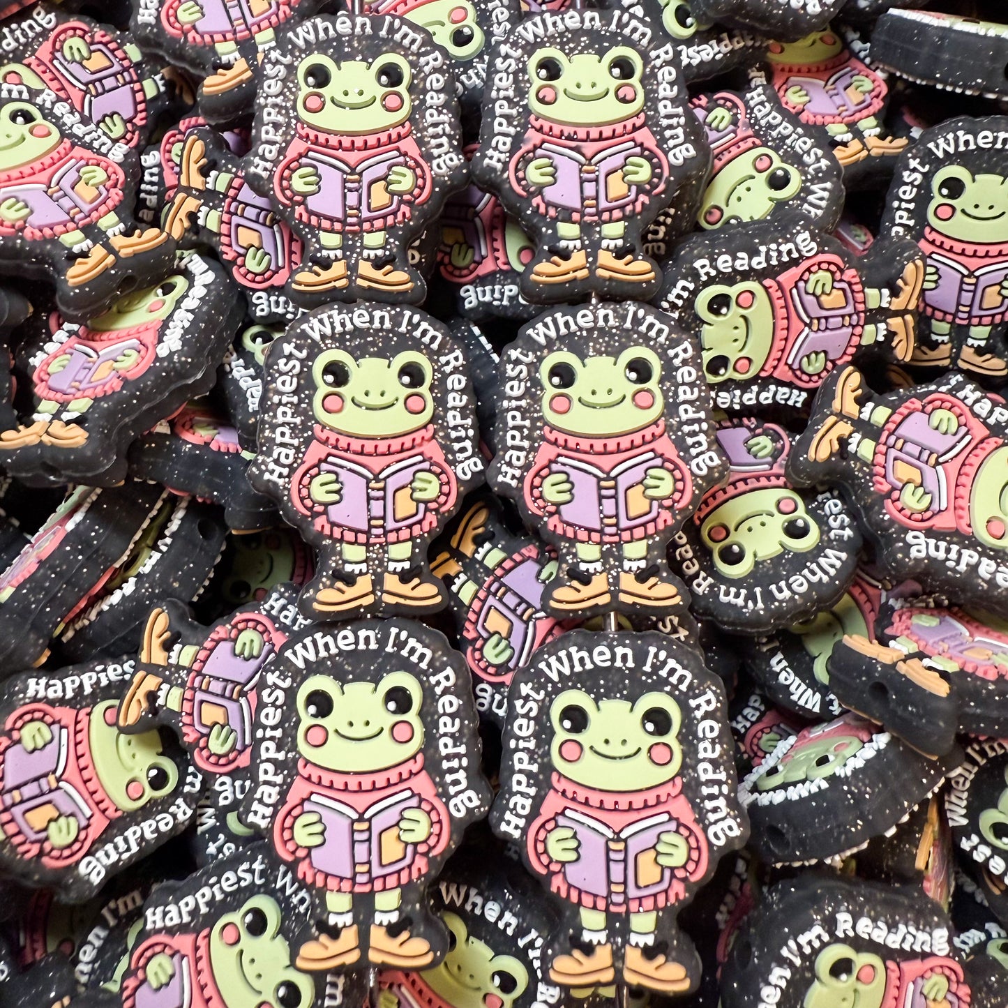 Happiest When I’m Reading Frog Silicone Focal Bead (pack of 2)