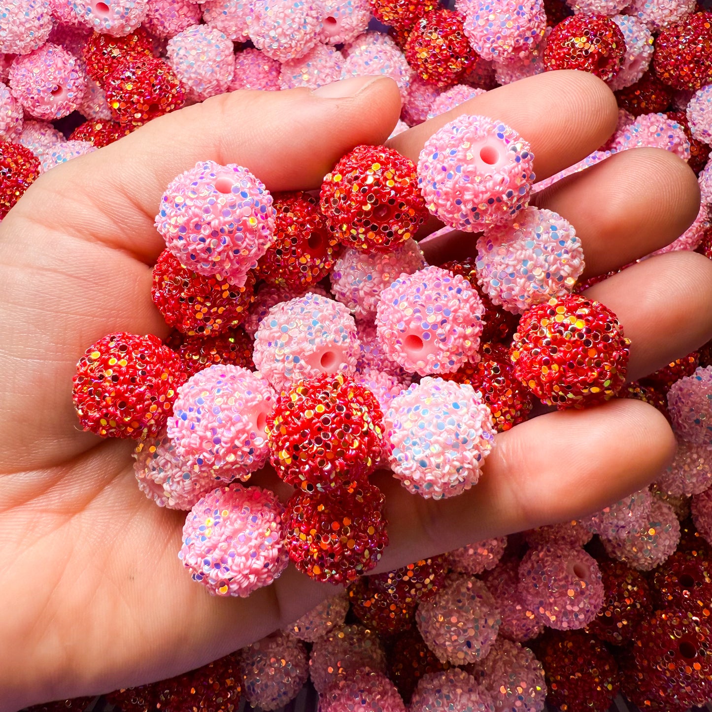 Acrylic Valentines Glitter Bead Mix (20 pcs)