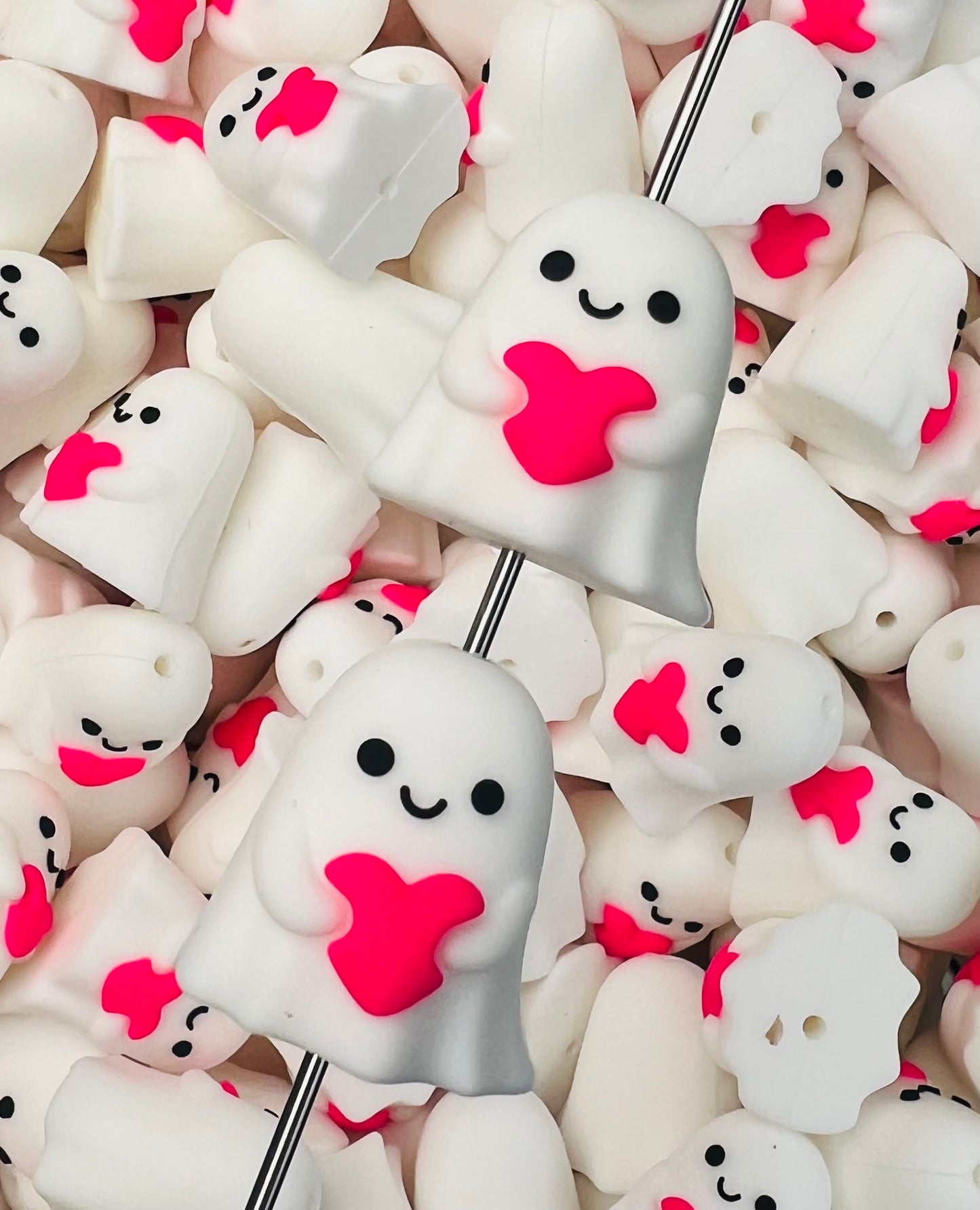 3D Valentines Ghost Silicone Focal Bead (2 pcs)