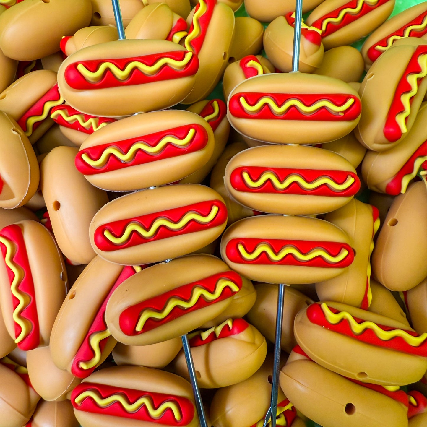 3D Hot Dog Silicone Focal Bead (pack of 2)