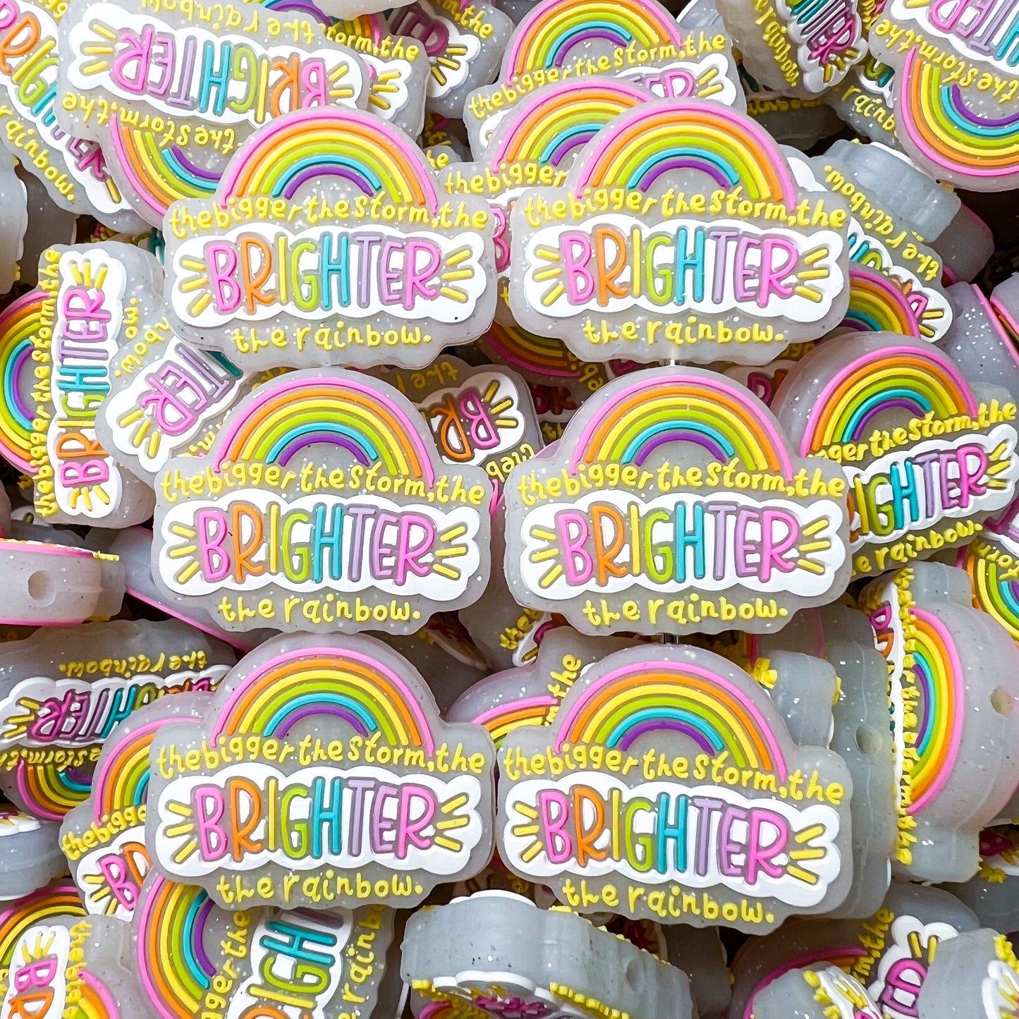 The Bigger The Storm The Brighter The Rainbow Silicone Focal Bead (pack of 2)