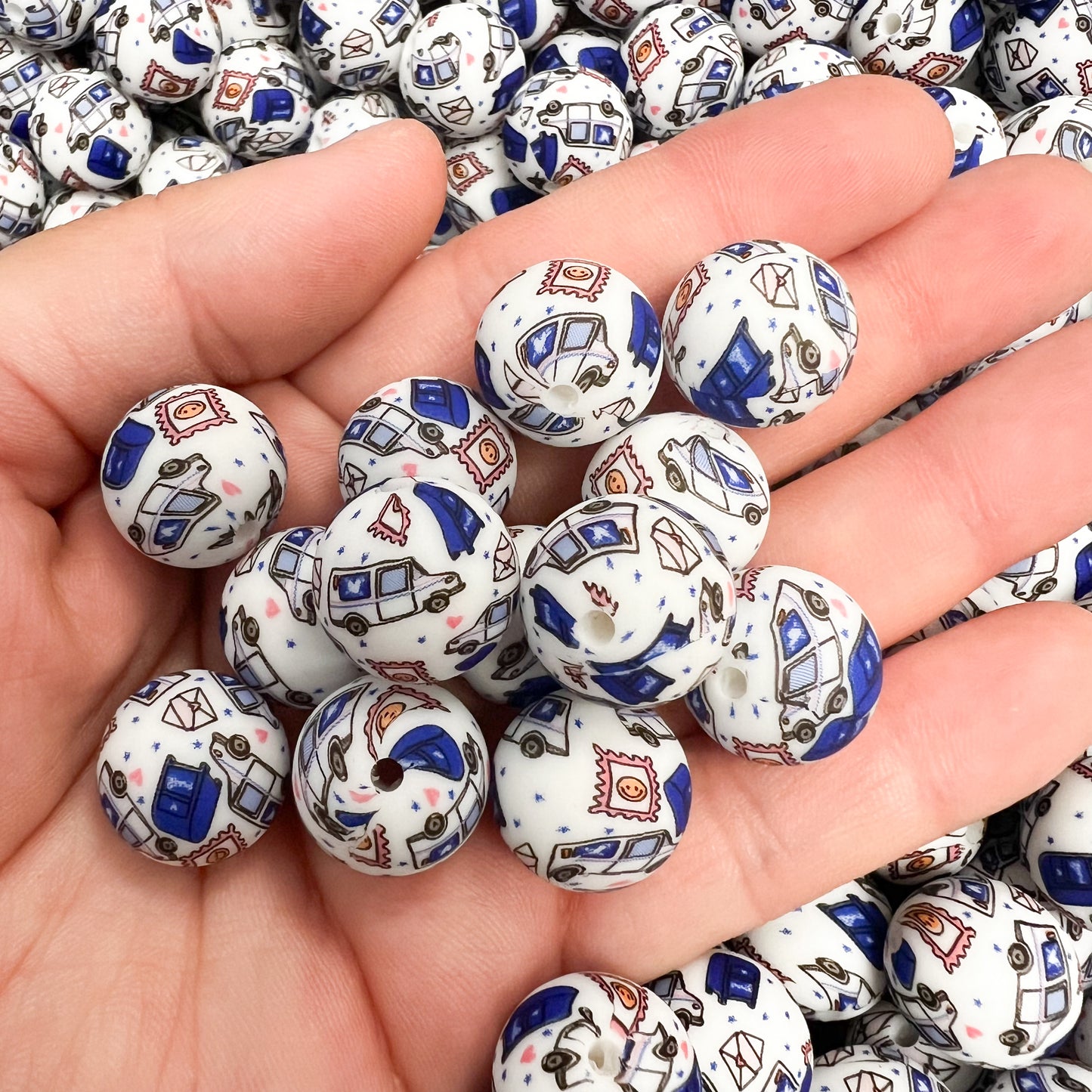 15mm Mail Truck Print Silicone Beads (10 pcs)