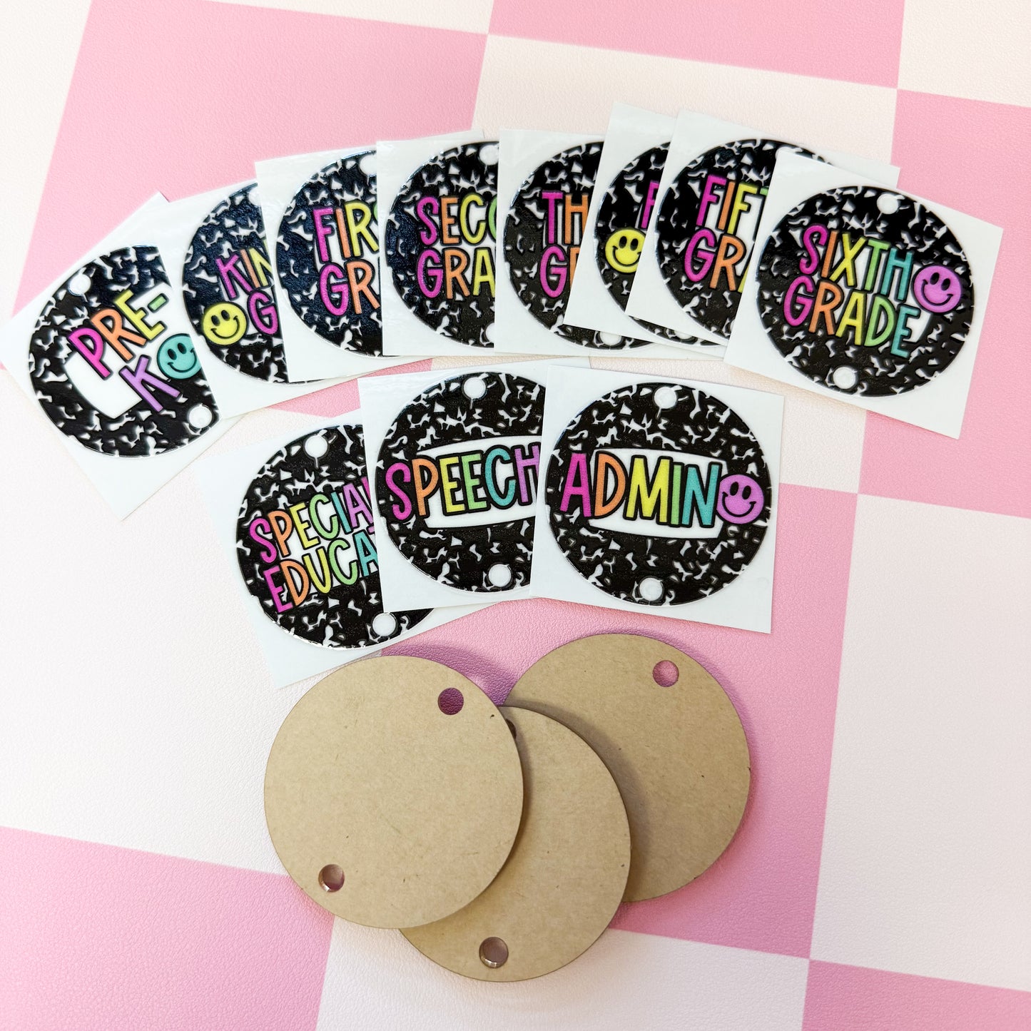 Composition Notebook Acrylic Disk + Decal Set (1 set includes 1 disk and 1 decal)