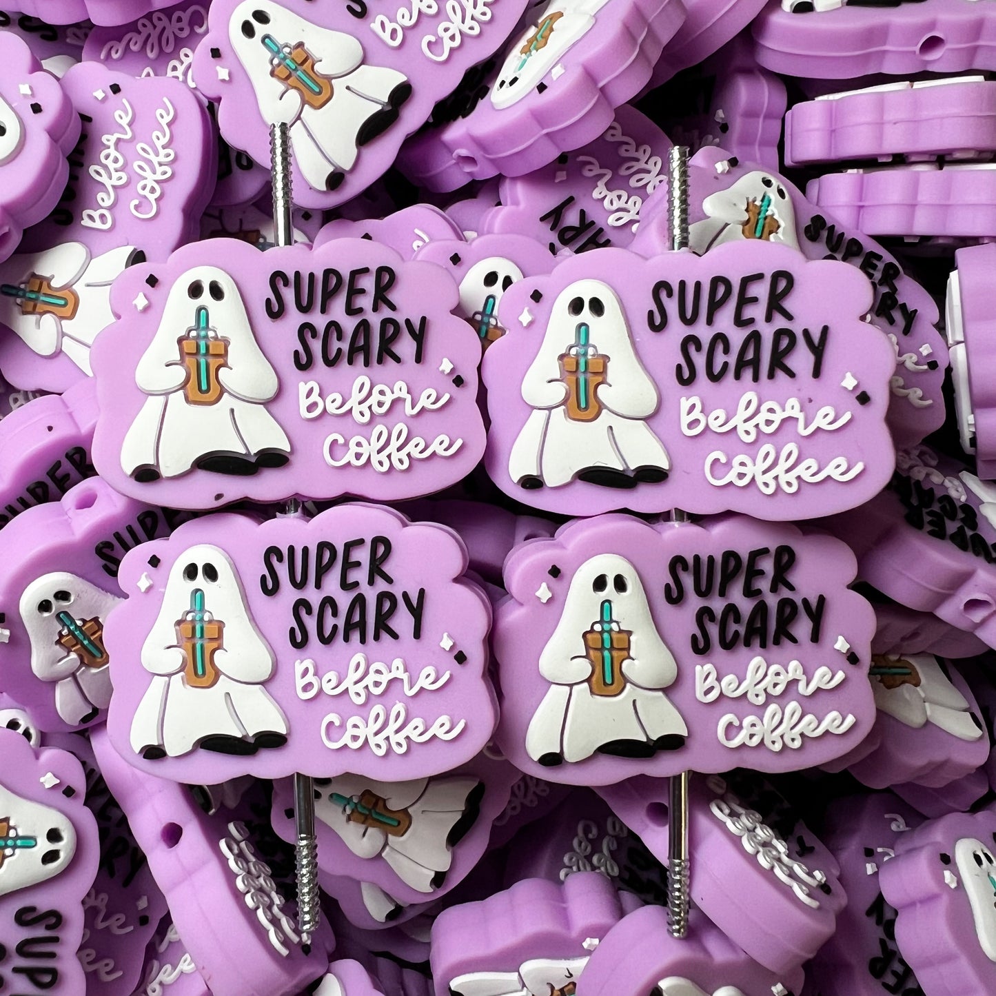 Scary Before Coffee Ghost Silicone Focal Beads (pack of 2)