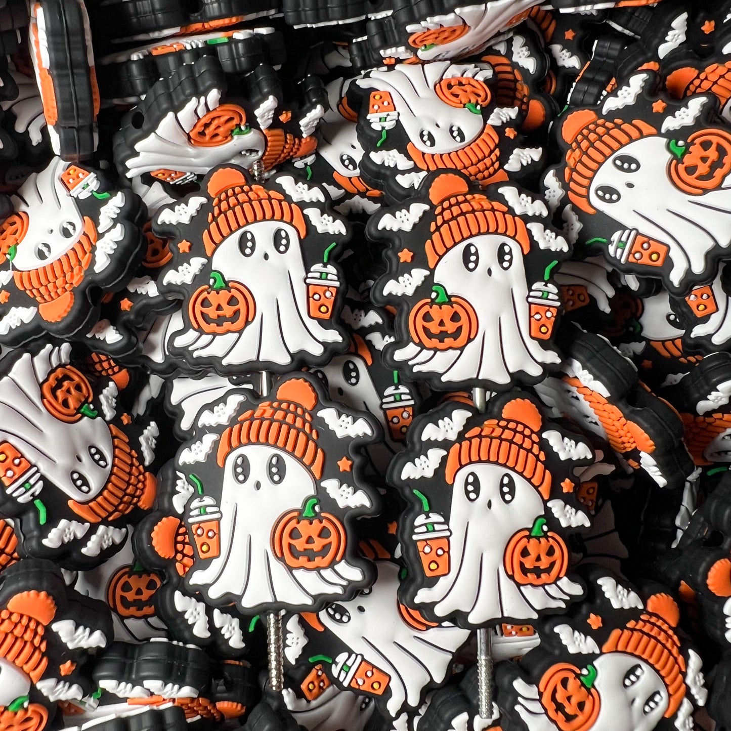 Pumpkin Spice Ghost Silicone Focal Beads (pack of 2)