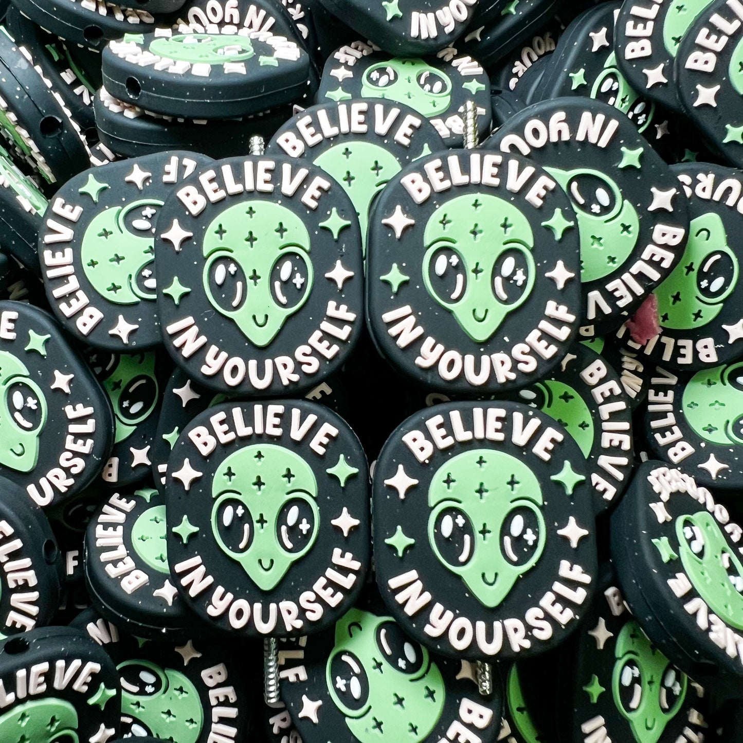 Believe In Yourself Alien Silicone Focal Bead (pack of 2)