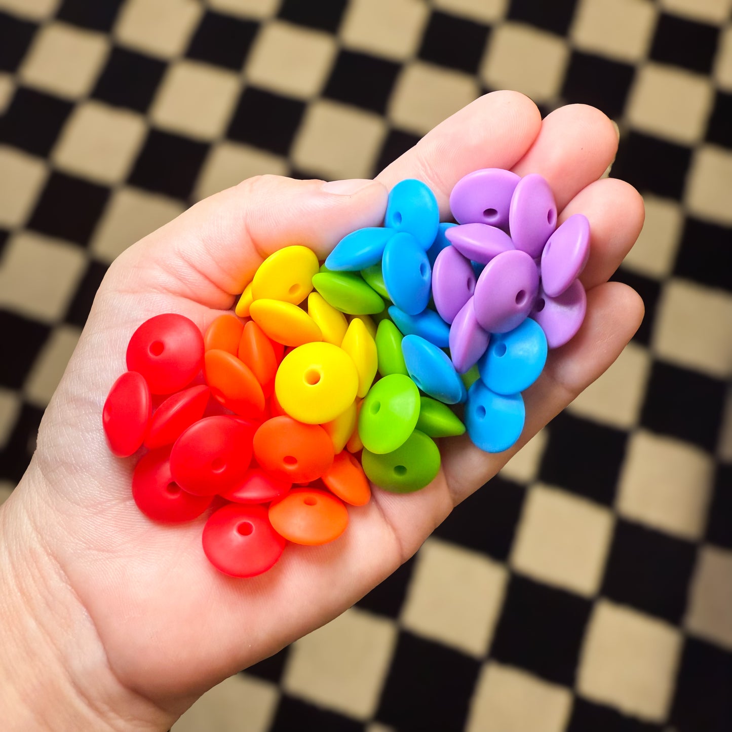 15mm Bright Rainbow Lentil Silicone Bead Mix (pack of 60)