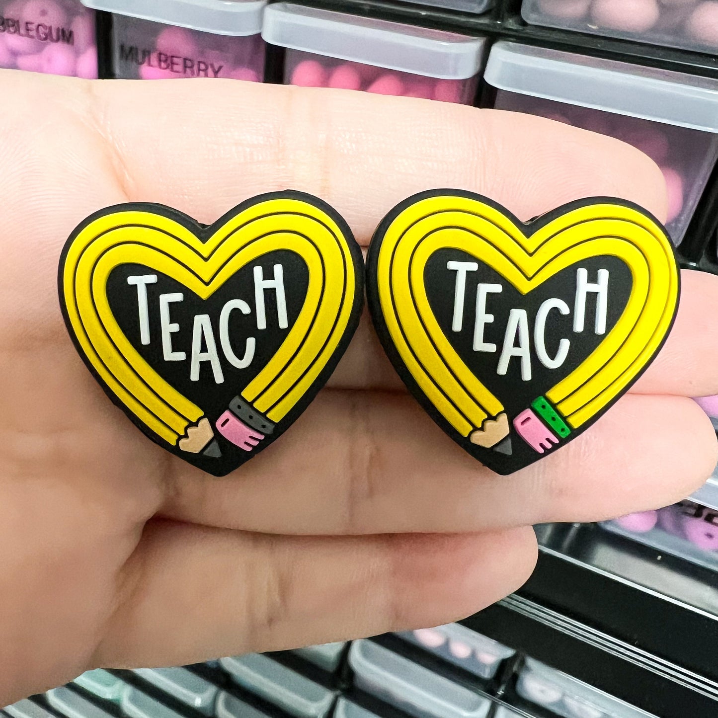EXCLUSIVE Teacher Pencil Heart Silicone Focal Beads (pack of 1)