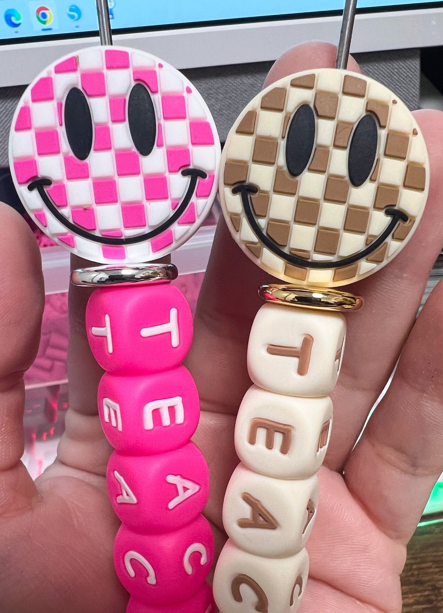 Checkered Smile Silicone Focal Beads (pack of 2)