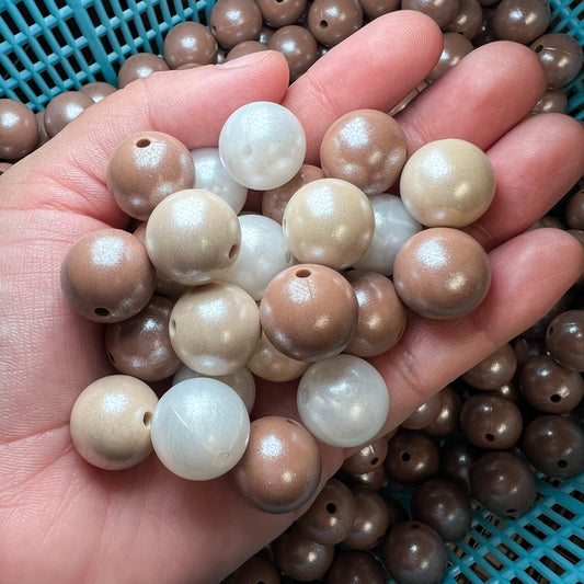 15mm Tan Pearlescent Opal Silicone Bead Mix (pack of 30)