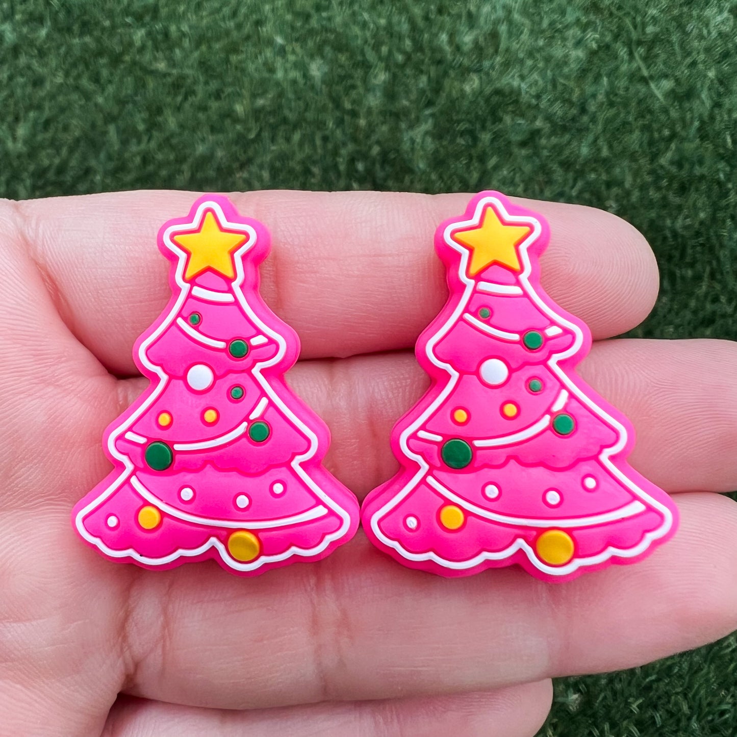 Hot Pink Christmas Tree Silicone Focal Bead (pack of 2)