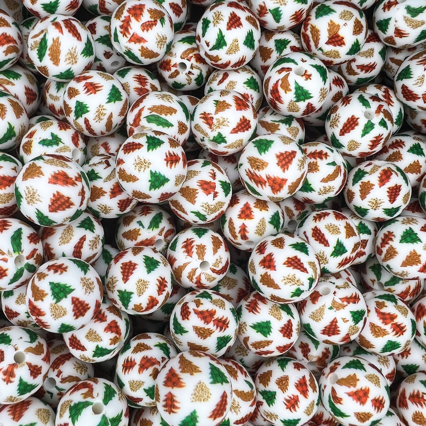 15mm Christmas Tree Print Silicone Beads (pack of 10)