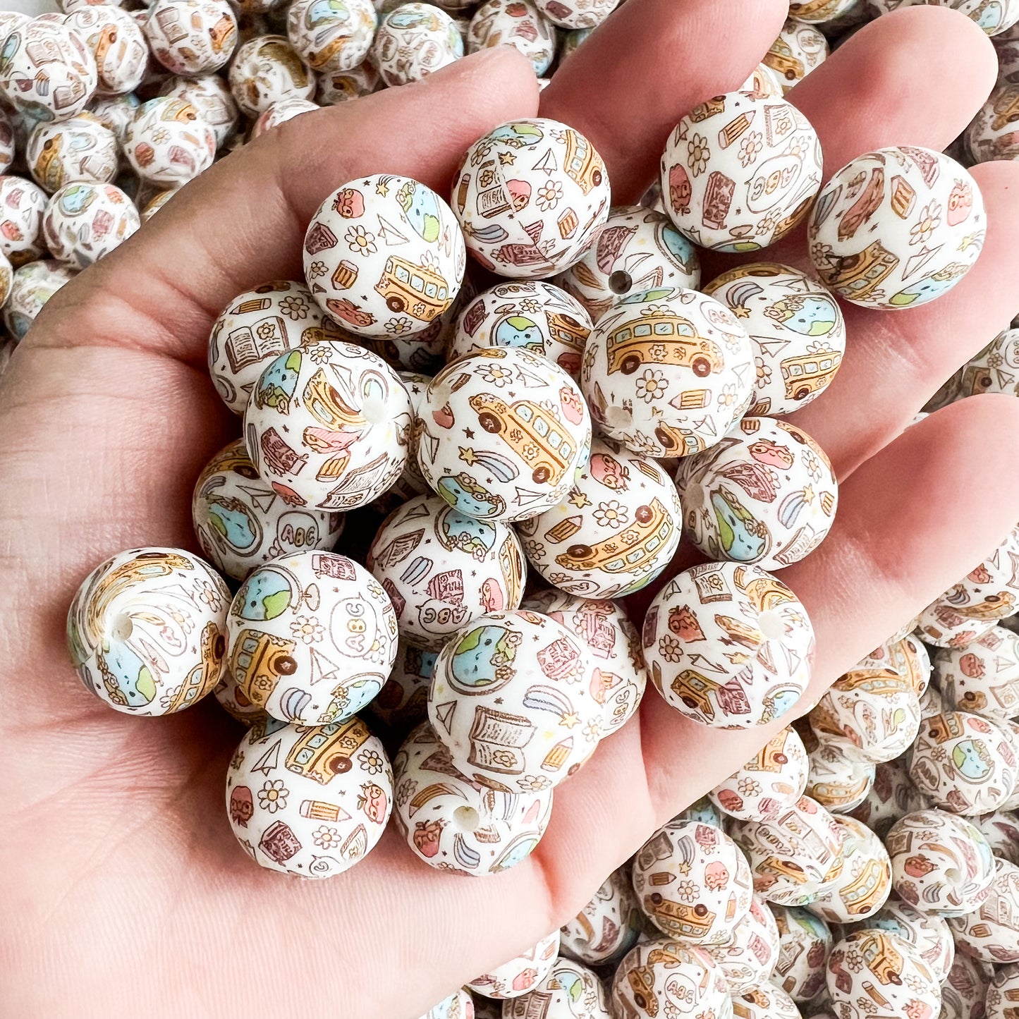 15mm Teacher School Silicone Print Beads (pack of 10)