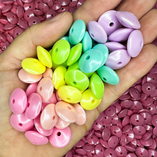 15mm Pastel Pearlescent Lentil Silicone Bead Mix (pack of 60)