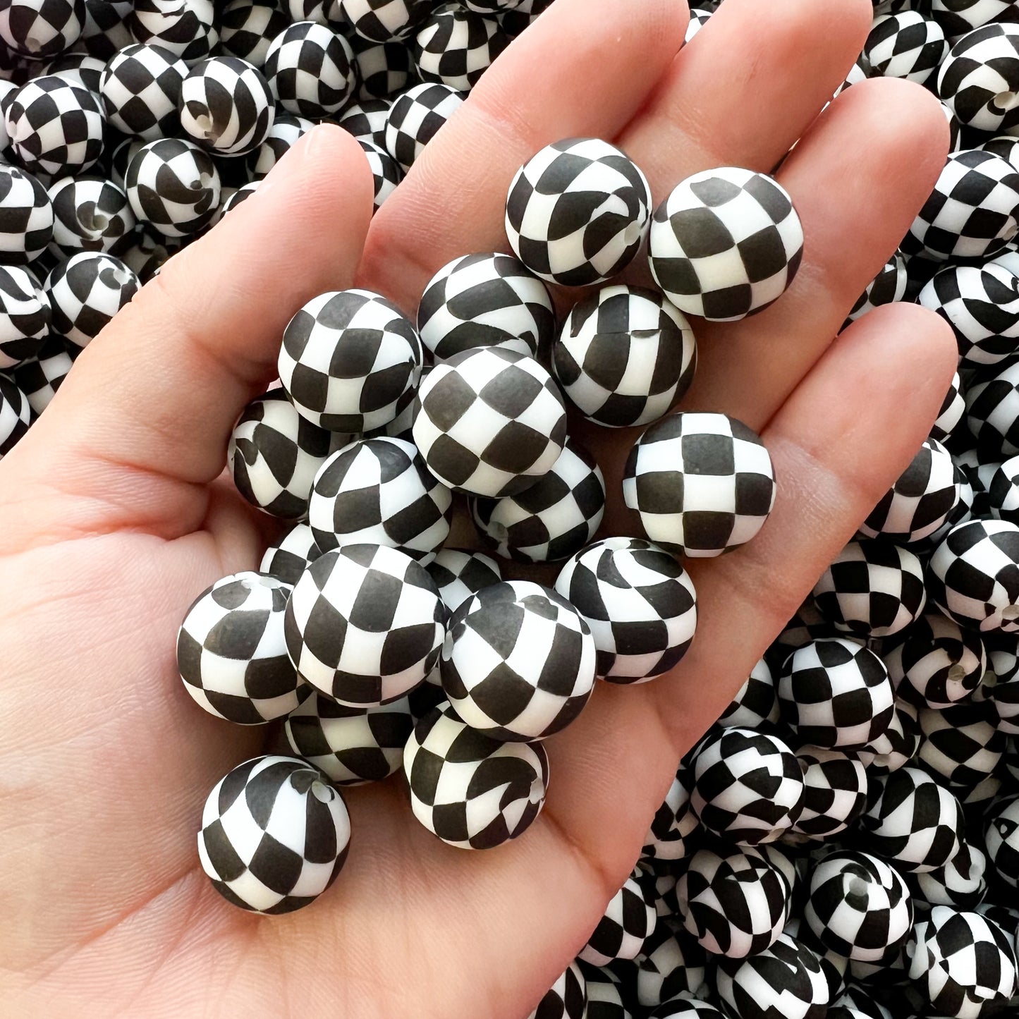 15mm Checkered Silicone Print Beads (pack of 10)