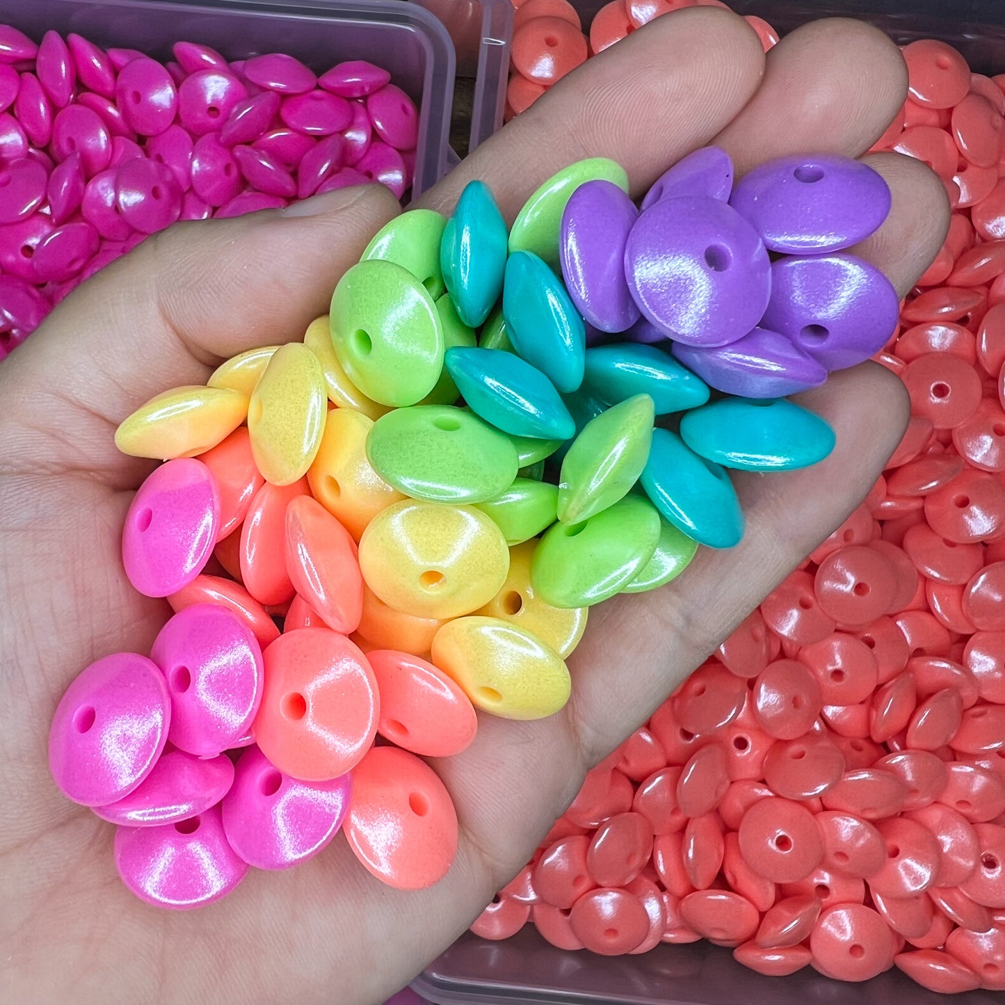 15mm & 12mm Neon Opal Pearlescent Lentil Bead mix (pack of 60)