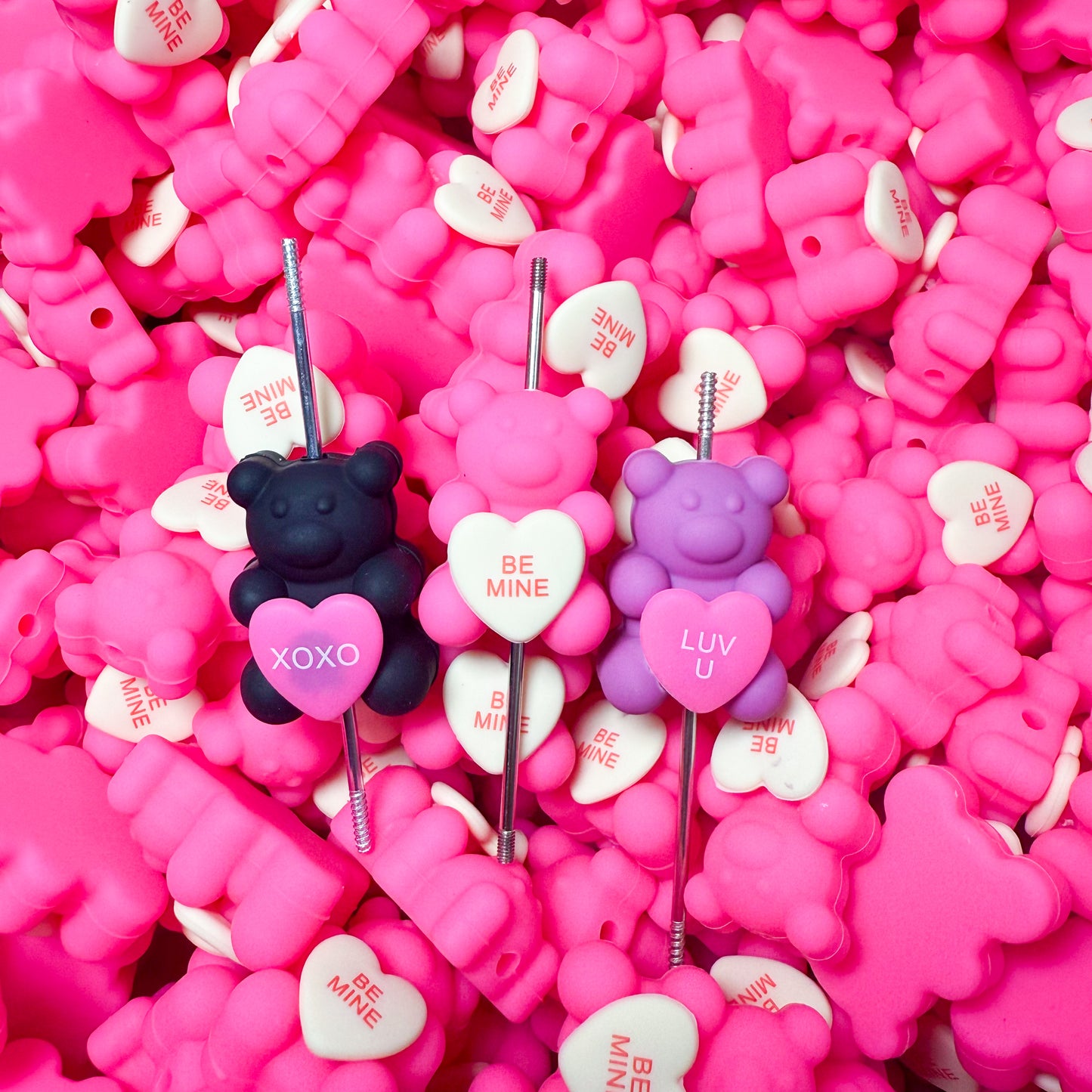 Valentines Gummy Bear Silicone Focal Beads (2 pcs)