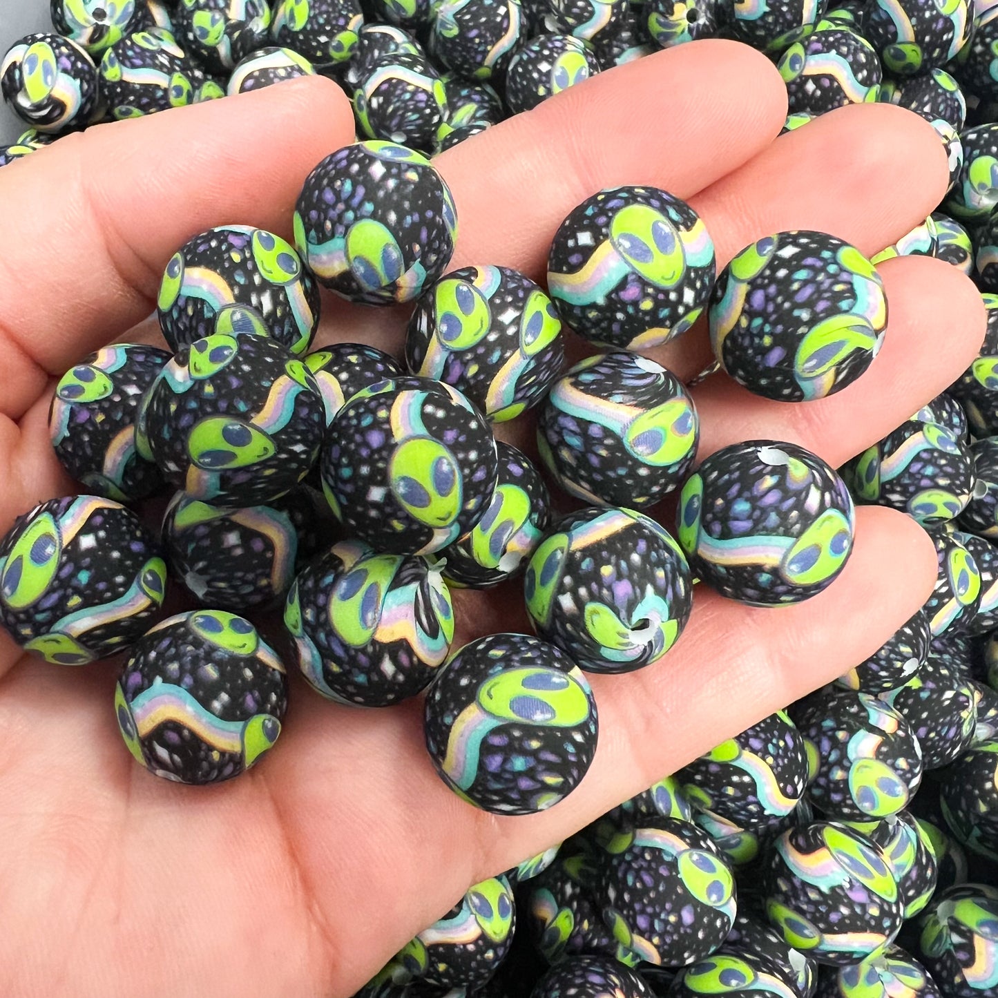 15mm Alien Print Silicone Beads (10 pcs)