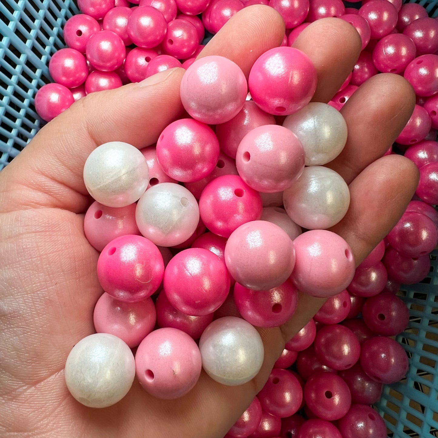 15mm Pink Pearlescent Opal Silicone Bead Mix (pack of 30)