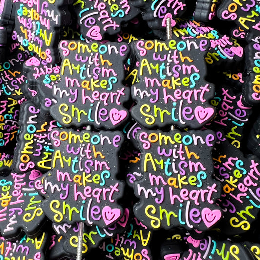 Someone With Autism Makes My Heart Smile Silicone Focal Bead (pack of 2)