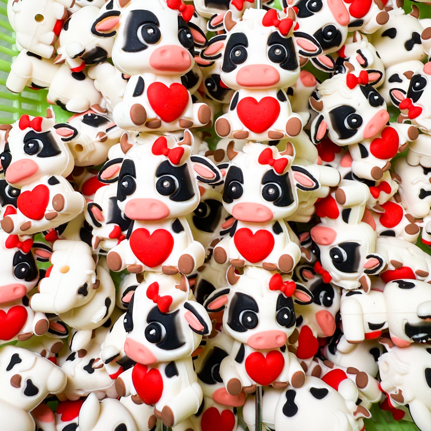 3D Valentines Cow Silicone Focal Bead (pack of 2)