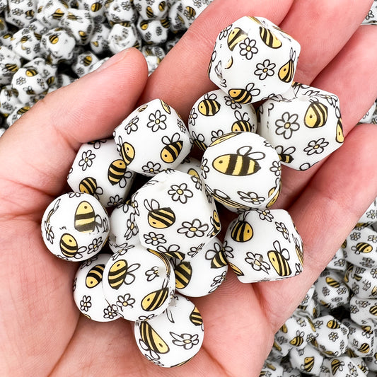 15mm Bee Print Silicone Beads (10 pcs)