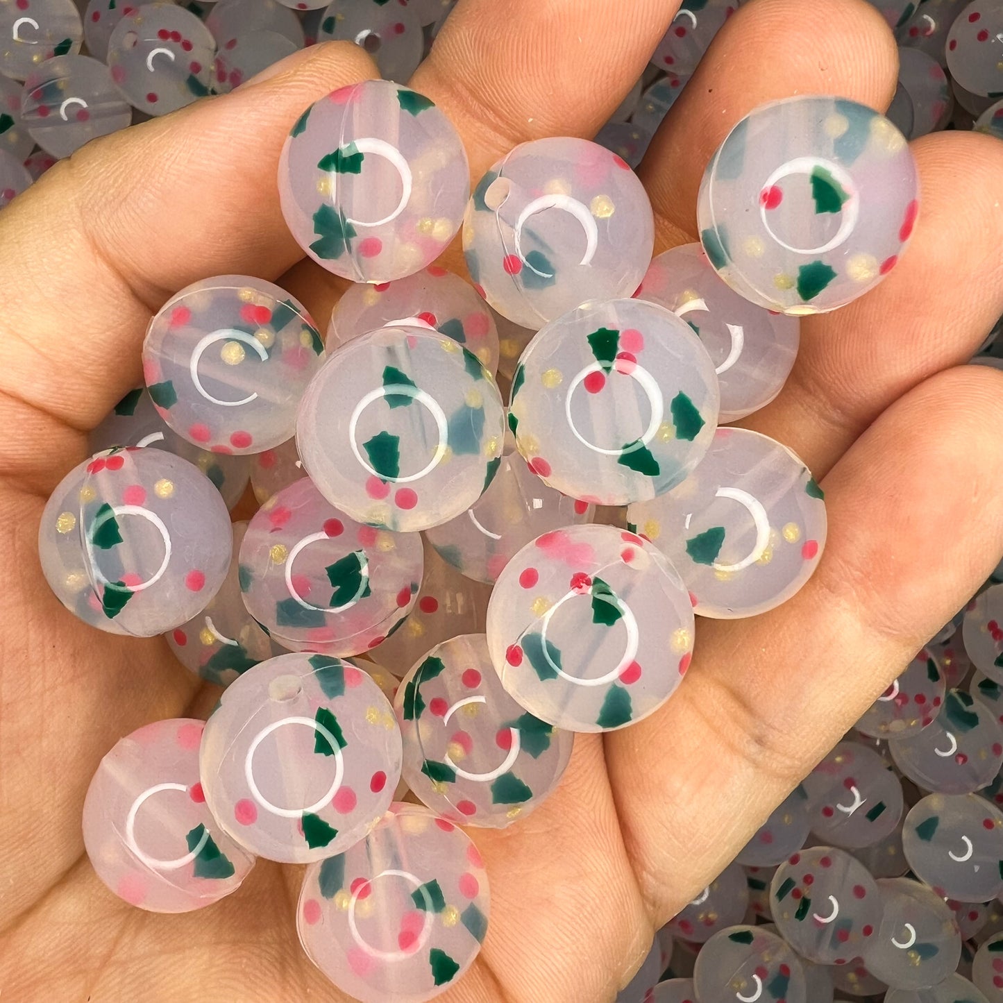 15mm Christmas Tree Confetti Silicone Beads (pack of 10)