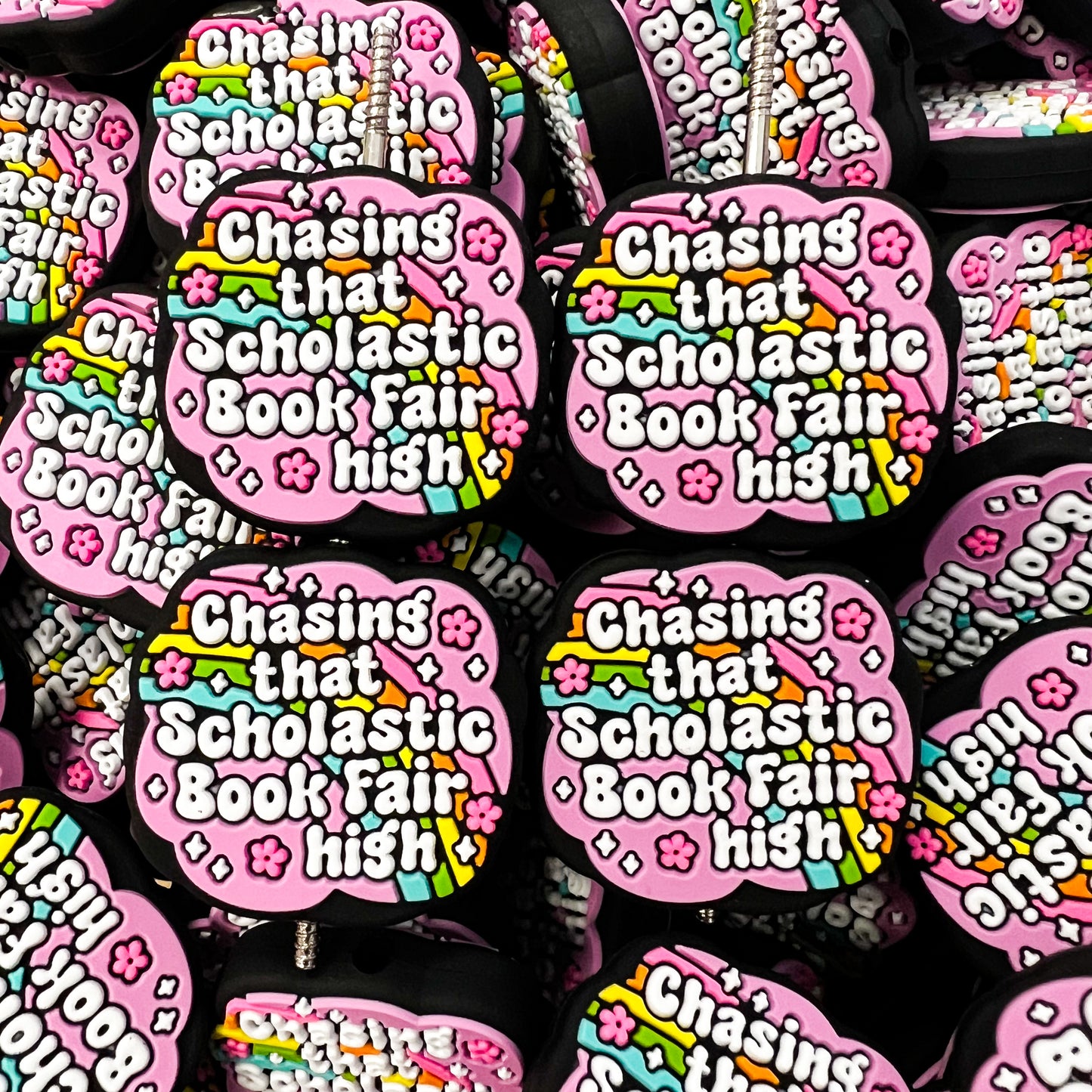 Chasing Book Fair High Silicone Focal Bead (pack of 2)