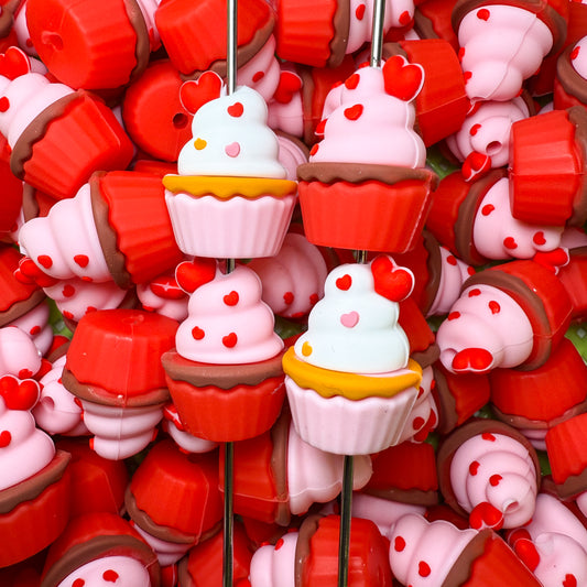 Valentines Cupcake Silicone Focal Bead (pack of 1)