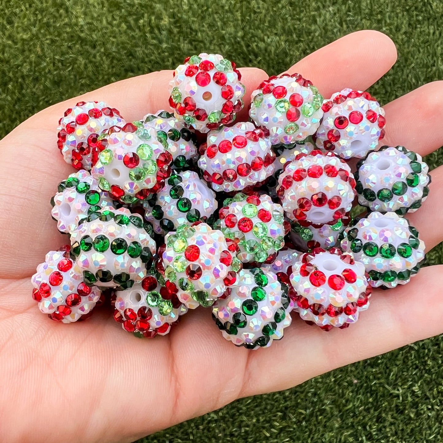 16mm Christmas Rhinestone Bead Mix (pack of 30) **HOLE SIZE RANGES FROM 1.5-2mm**