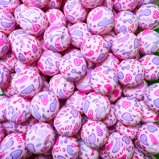 15mm Valentines Print Beads (pack of 10)
