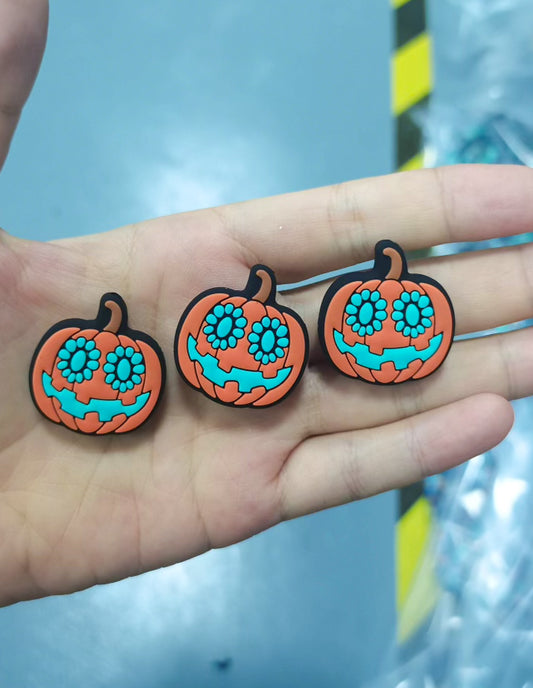 Halloween Cowboy Turquoise Pumpkin Silicone Focal Beads (pack of 2)