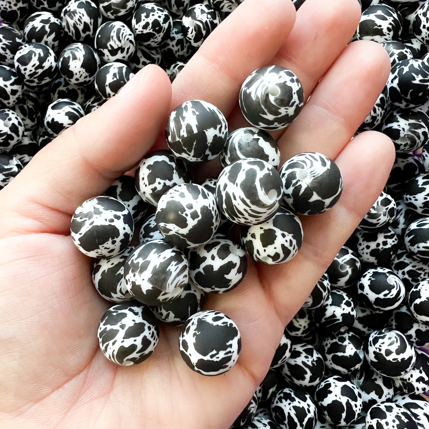 15mm Cowhide Silicone Print Beads (pack of 10)