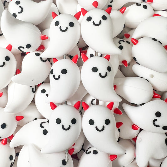 3D Ghost Halloween Silicone Focal Bead (pack of 2)