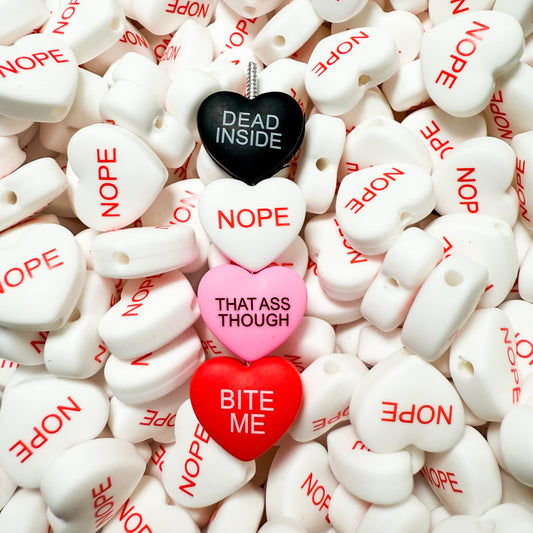 Spicy Anti Valentines Candy Hearts Silicone Focal Beads (2 pcs)