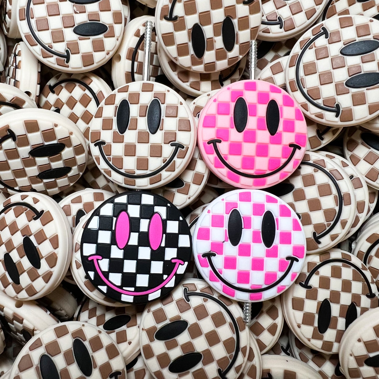 Checkered Smile Silicone Focal Beads (pack of 2)