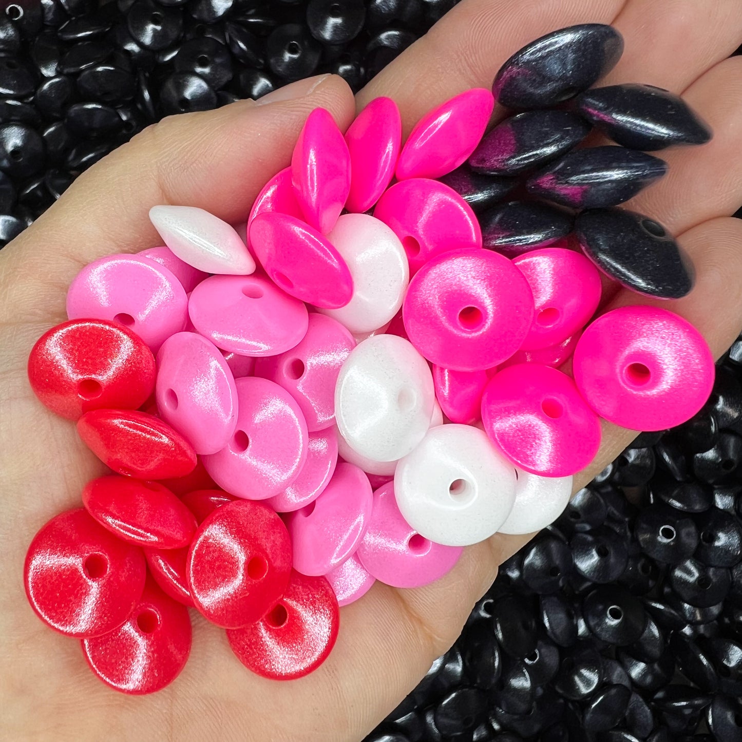 15mm Valentines Pearlescent Lentil Silicone Bead Mix (pack of 60)