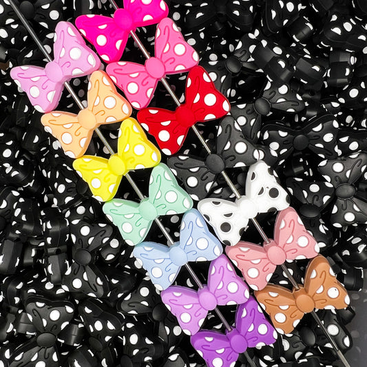 Polka Dot Bow Silicone Focal Beads (2 per pack)