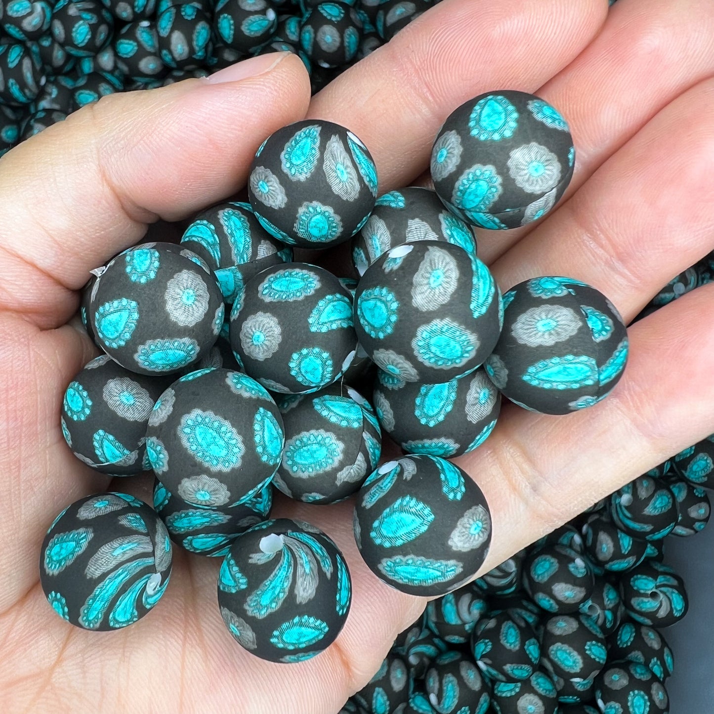 15mm Turquoise Stone Print Silicone Beads (pack of 10)