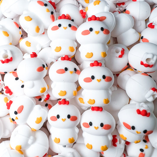 3D Chicken Silicone Focal Bead (pack of 2)