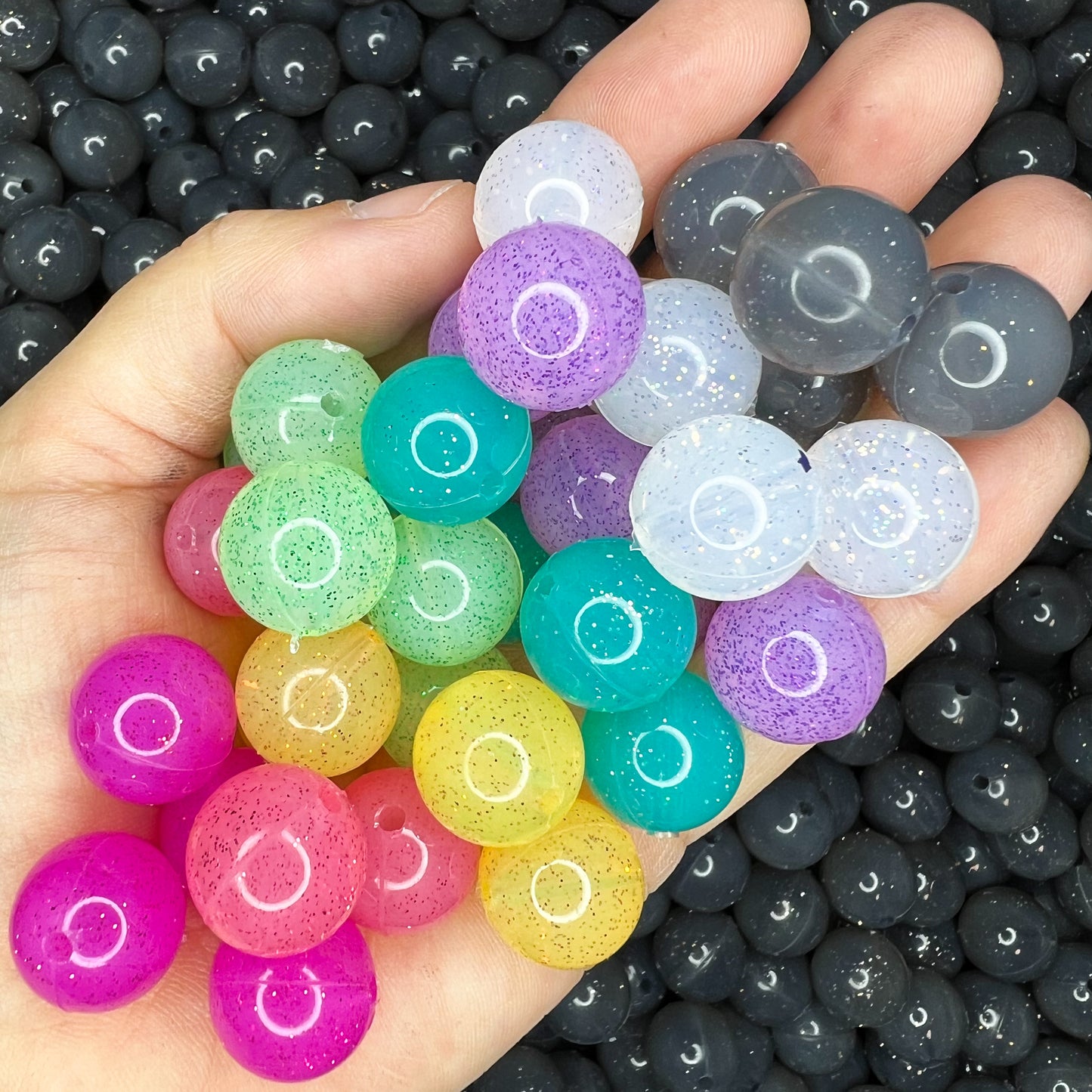 15mm Glitter Jelly Silicone Bead Mix (pack of 40)