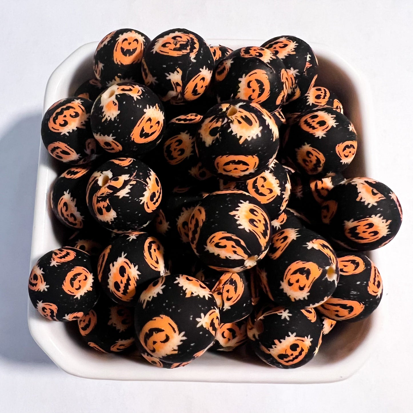 15mm Halloween Pumpkin Silicone Print Beads (pack of 10)