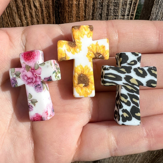 Cross Silicone Focal Beads (pack of 2)