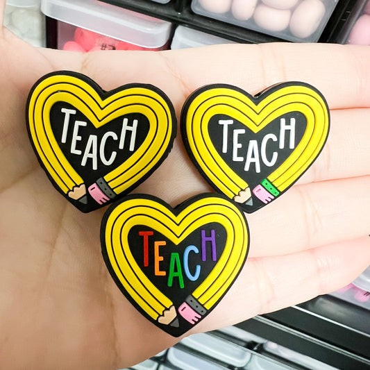 Teacher Pencil Heart Silicone Focal Beads (pack of 2)