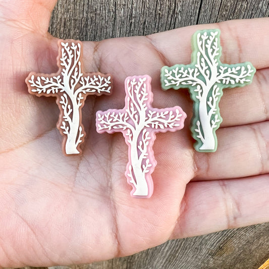 Cross Silicone Focal Beads, Tree of Life (pack of 2)