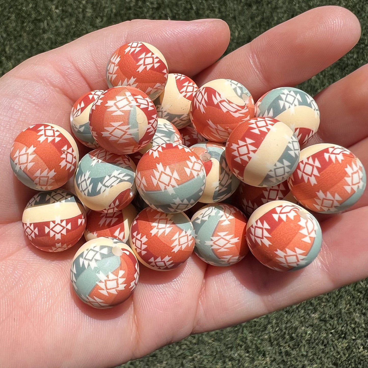 15mm Aztec Print Silicone Beads, Western Print Silicone Beads (pack of 10)