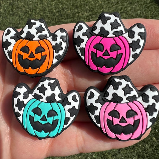 Halloween Cowboy Pumpkin Silicone Focal Beads (pack of 2)