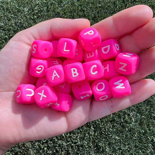 12mm Hot Pink Silicone Letter Beads (pack of 10)