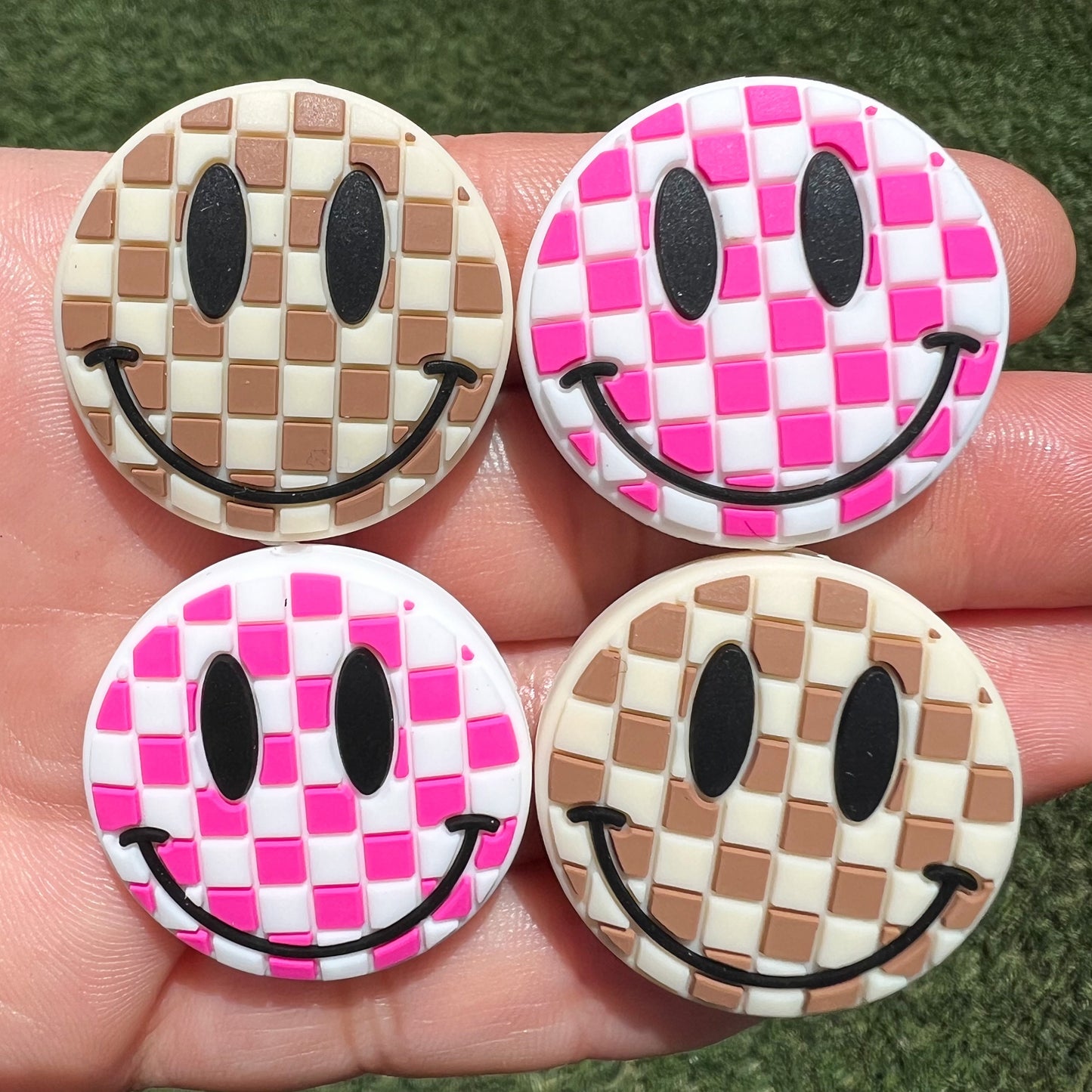 Checkered Smile Silicone Focal Beads (pack of 2)